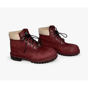 Timberland Burgundy Nubuck Leather Waterproof Ankle Boots Youth Size 1